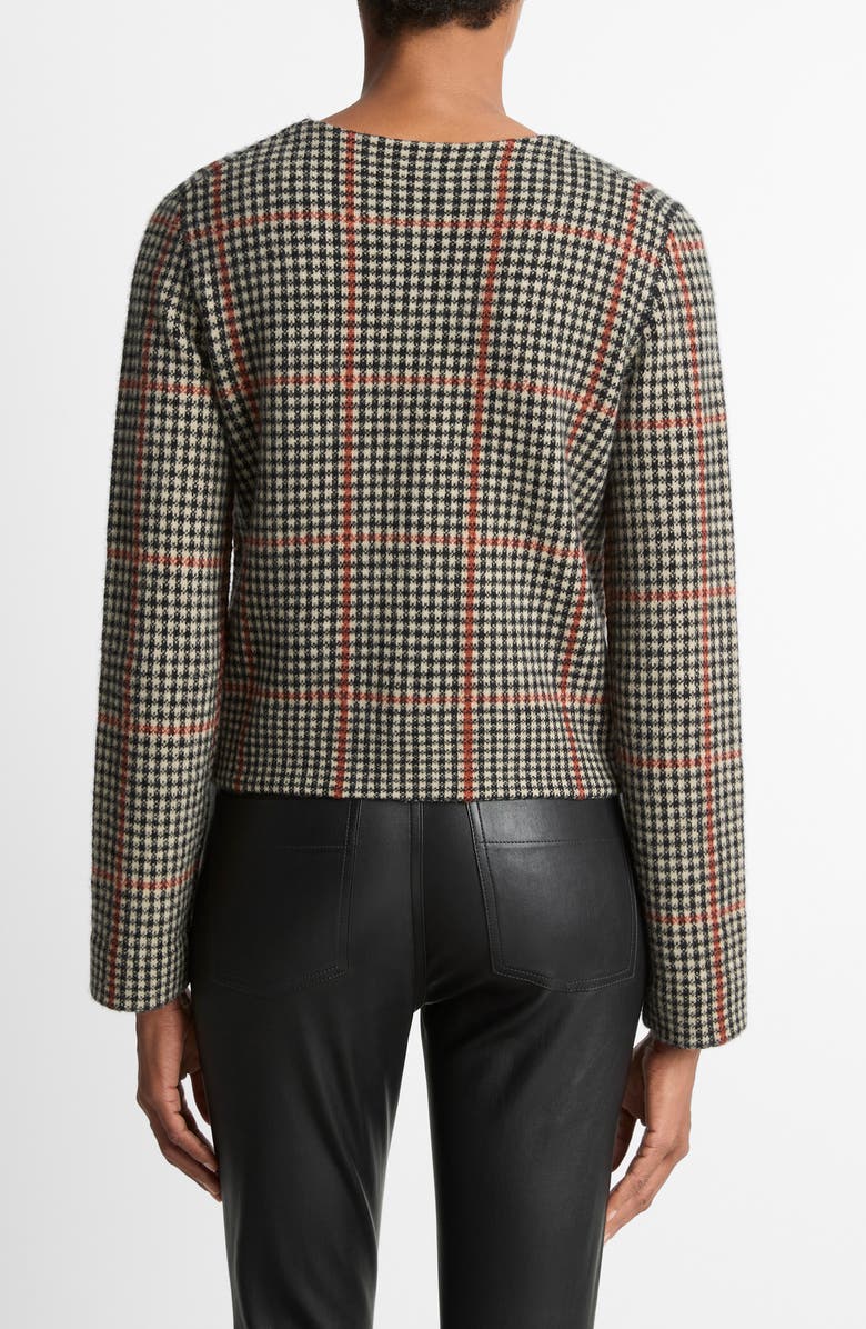 Vince Intarsia Glen Plaid Wool & Cashmere Cardigan, Alternate, color, Cobblestone/ Black