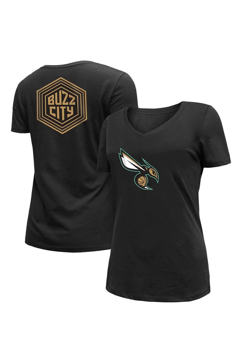 Women's New Era Black Charlotte Hornets 2022/23 City Edition V-Neck T-Shirt, Main, color, Black