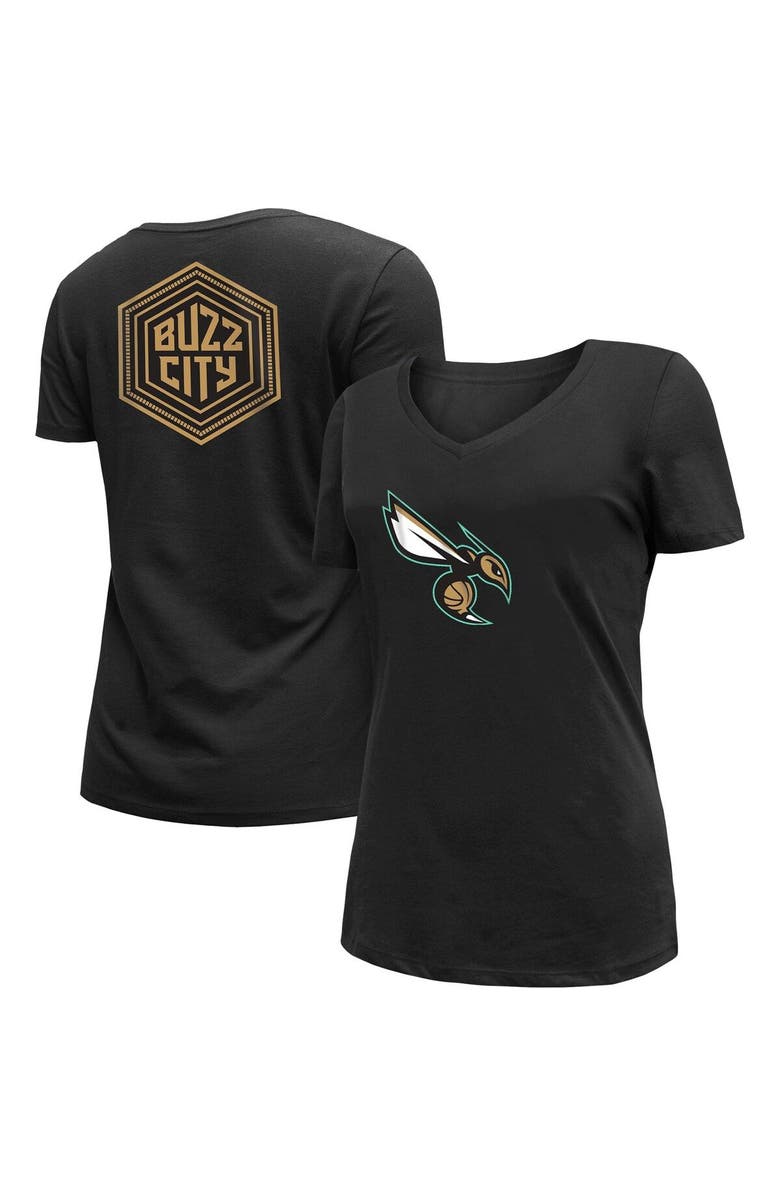 New Era Women's New Era Black Charlotte Hornets 2022/23 City Edition V-Neck T-Shirt, Main, color, 