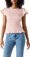 Steve Madden Cecilie Smocked Ruffle Cotton Sleeve Top