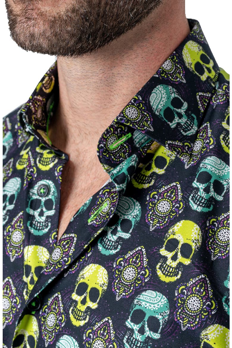 Fibonacci Regular Fit Skull Button-Up Shirt, Alternate, color, GREEN