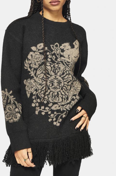 Dia Fringe Hem Jacquard Knit Sweater