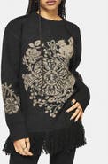 Disturbia Dia Fringe Hem Jacquard Knit Sweater