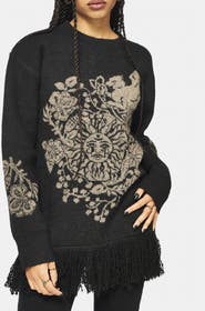 Disturbia Dia Fringe Hem Jacquard Knit Sweater