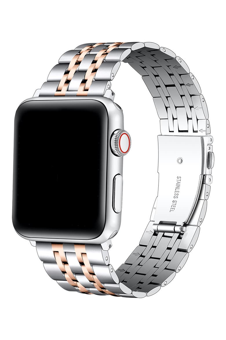 Rainey Silver/Rose Gold Stainless Steel Band for Apple Watch, Alternate, color, SILVER/ ROSE GOLD