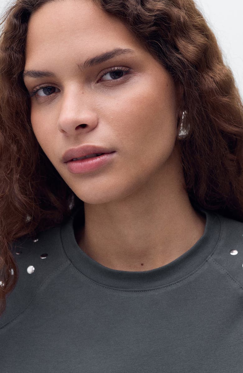 MANGO Stud Crop Top, Alternate, color, Charcoal