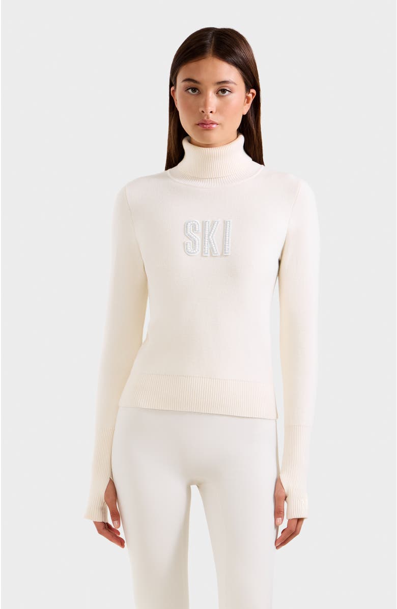 Rudsak Novie Knit Embellished Ski Logo Turtleneck Sweater, Main, color, Vanilla