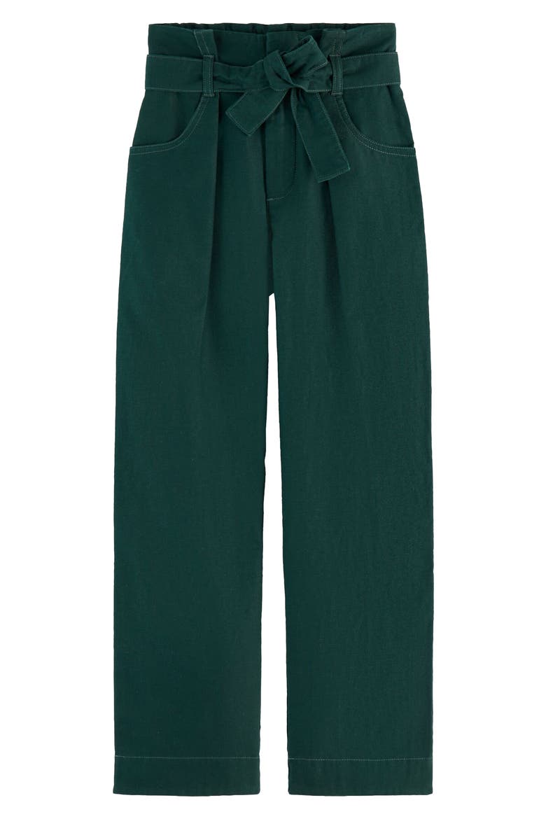 Kids' Paperbag Waist Belted Cotton Pants, Main, color, AMSTERDAM GREEN