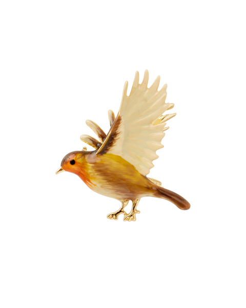 Enamel Flying Robin Brooch