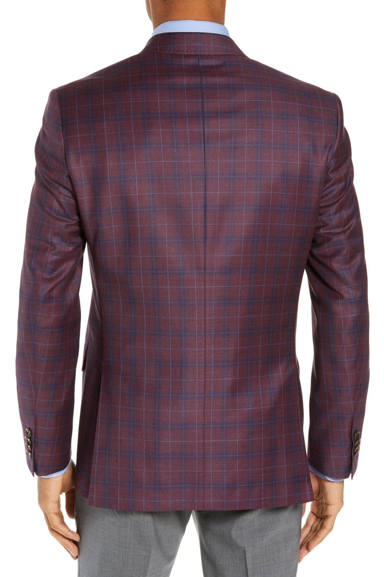 Jay Trim Fit Plaid Wool Sport Coat, Alternate, color, BERRY