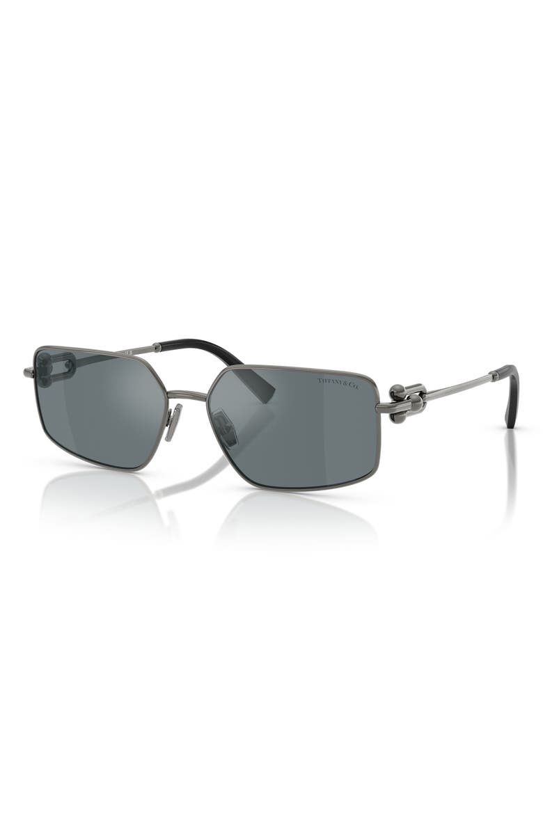Tiffany & Co. 58mm Rectangular Sunglasses, Alternate, color, Ruthenium / Grey Mirror Black
