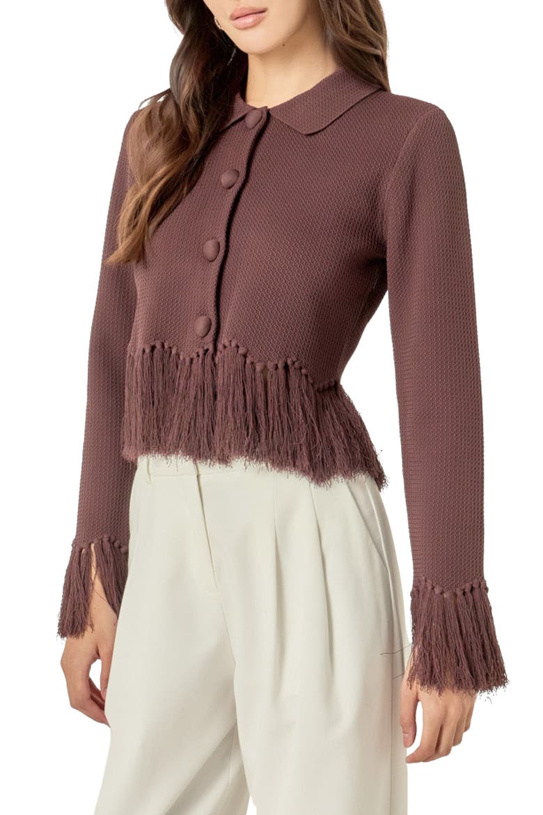 Fringe Trim Cardigan, Alternate, color, CHOCOLATE BROWN