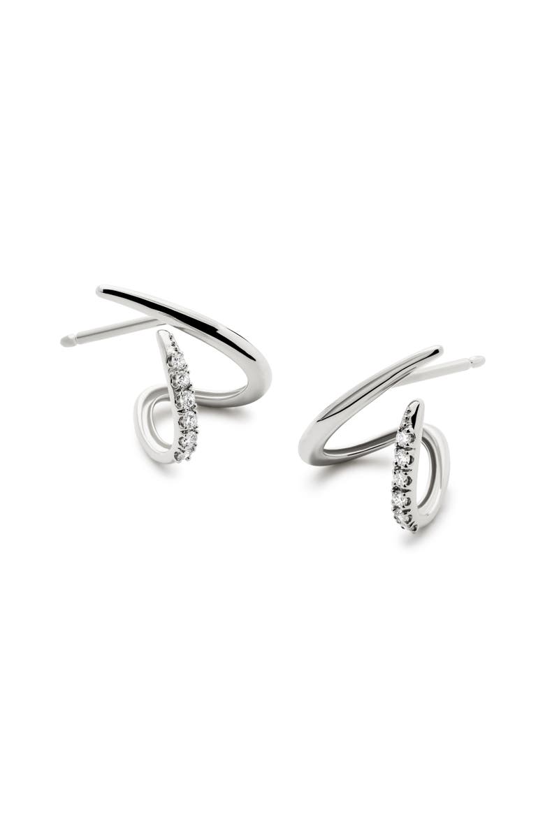 Solid White Gold - Diamond Aurora Huggie Studs, Alternate, color, Silver