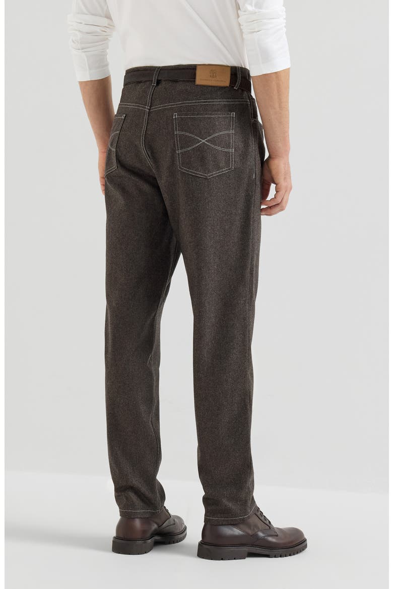 Virgin wool flannel five-pocket trousers, Alternate, color, Grey