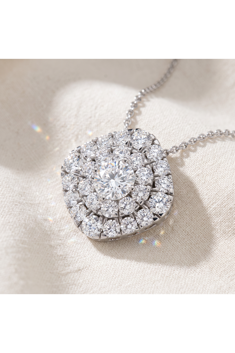 2Ct Diamond (1ct center) Cushion Pendant Necklace Lab Grown 3/4", Alternate, color, Silver