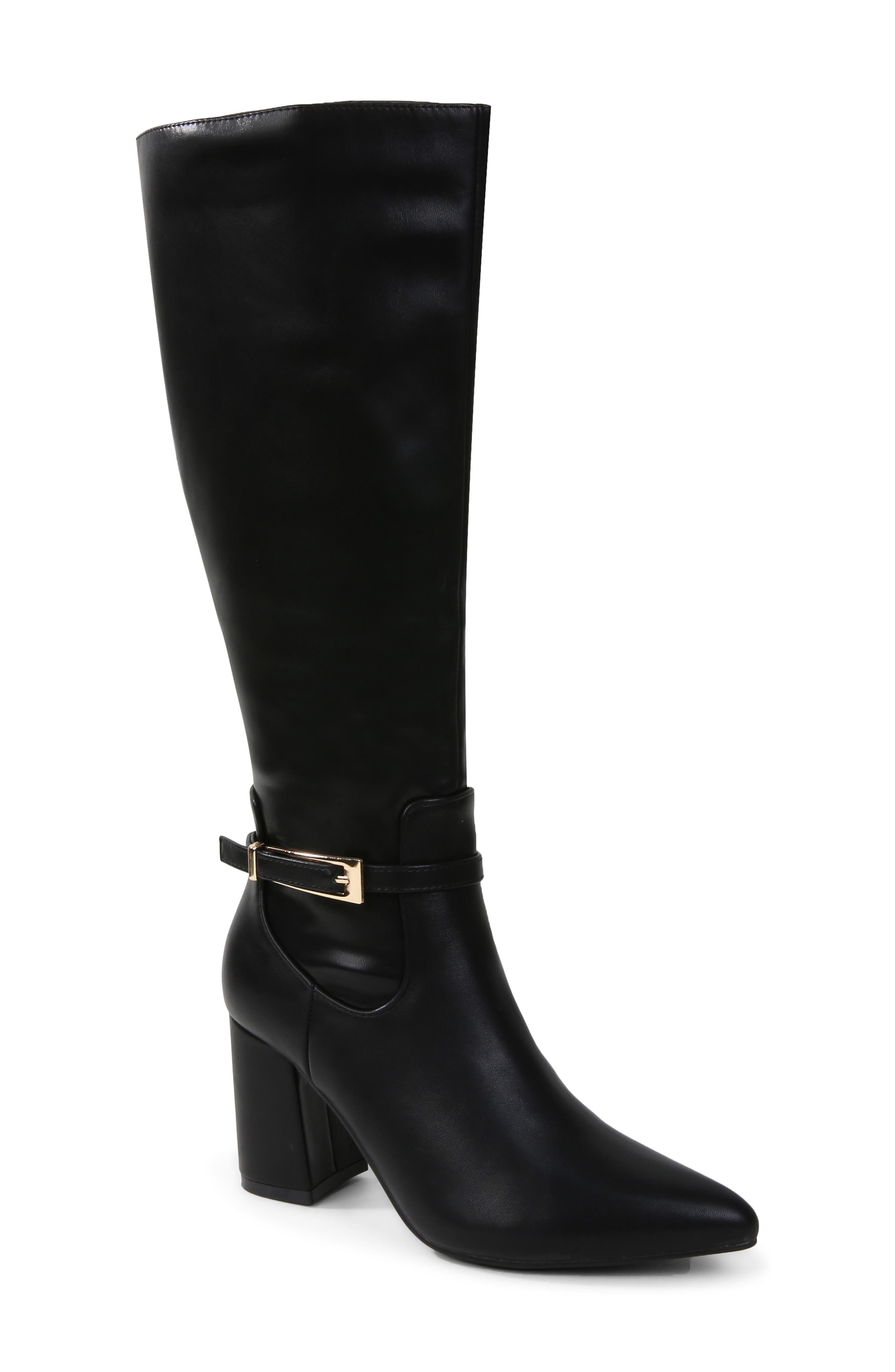 Mina Faux Leather Block Heel Riding Boot