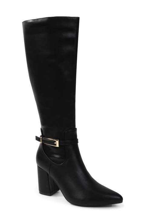 Mina Faux Leather Block Heel Riding Boot