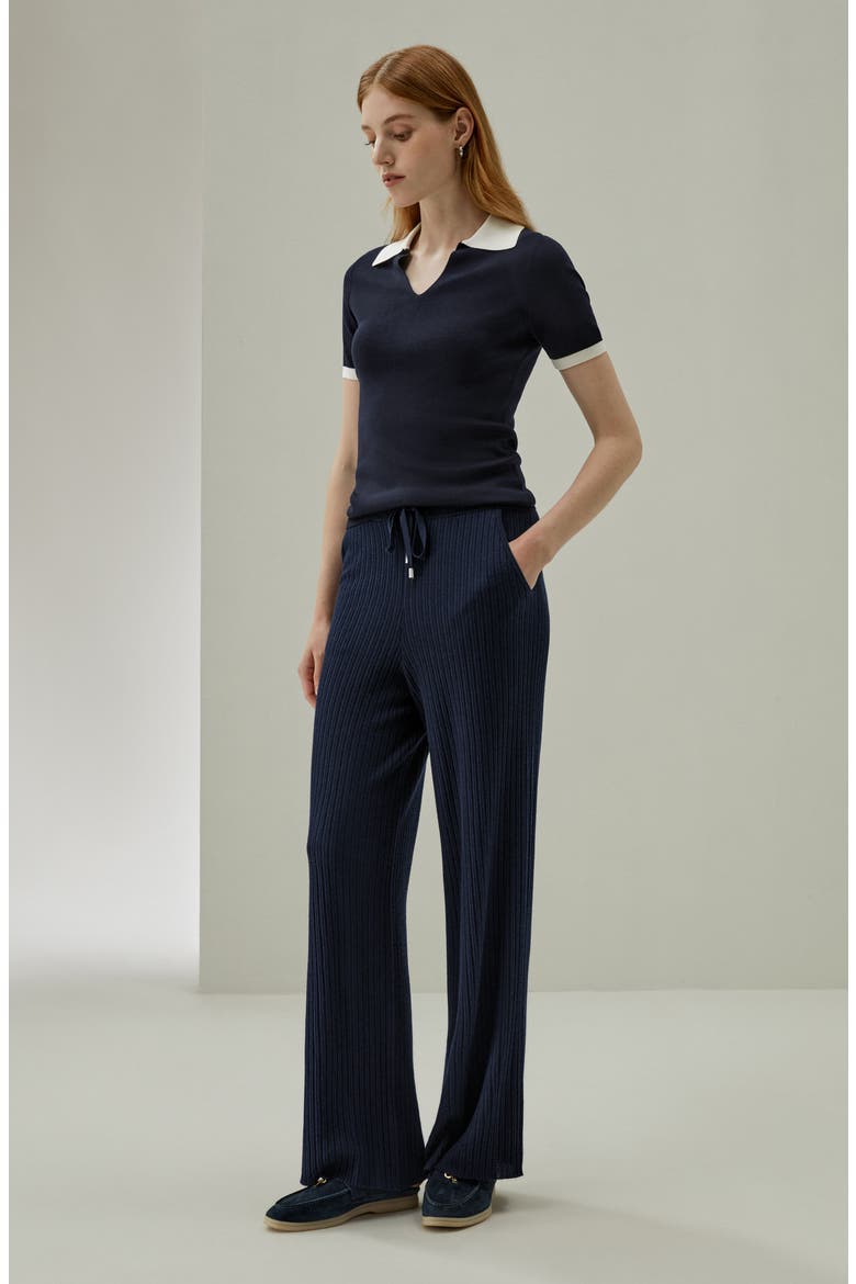 Timeless Mei Silk Knit Polo, Alternate, color, Navy blue