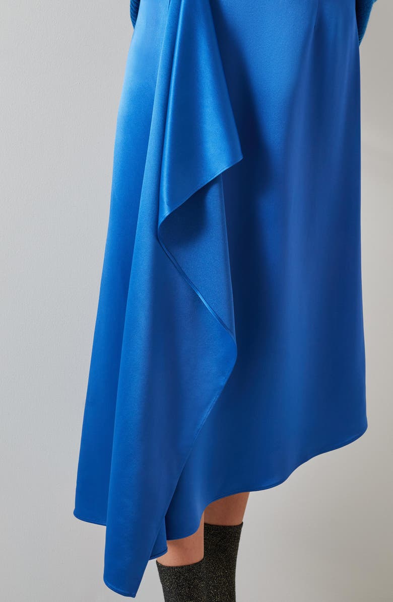 LK Bennett Zoe Side Ruffle Asymmetric Satin Midi Skirt, Alternate, color, 