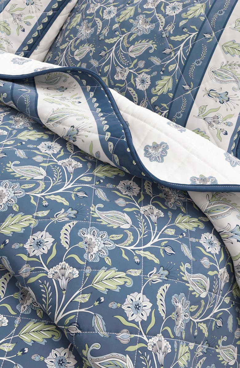 Woven & Weft Boho Floral Print Cotton Quilt & Shams Set, Alternate, color, Regal Garden - Blue