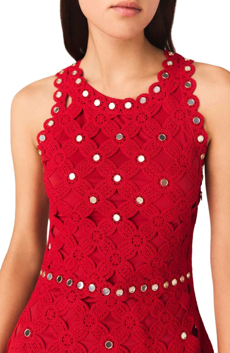 maje Mirrored crochet dress, Alternate, color, Red