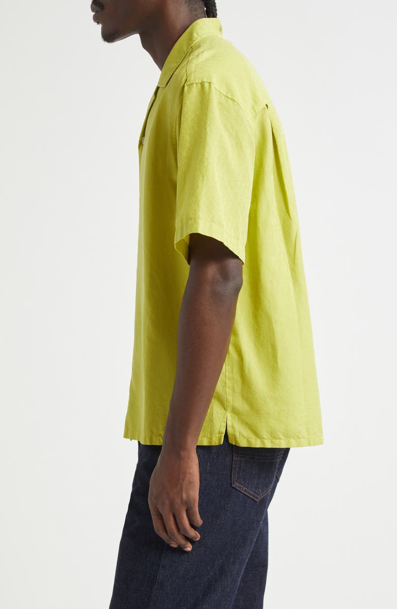 The Elder Statesman Silk & Cotton Jacquard Camp Shirt, Alternate, color, Chartreuse