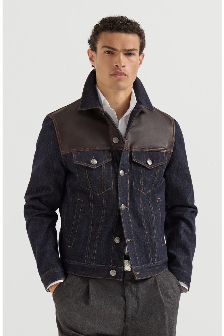 Paneled no-fade denim four-pocket jacket, Main, color, Blue