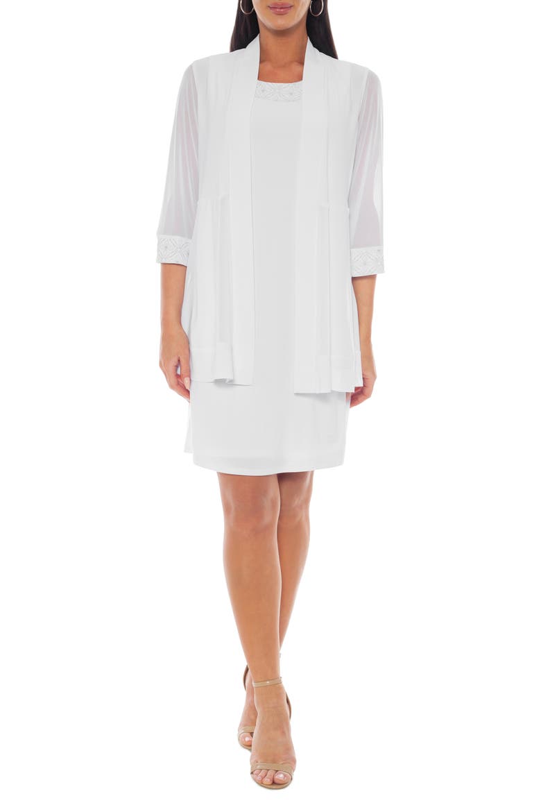 Embellished Shift Dress with Jacket, Main, color, WHITE