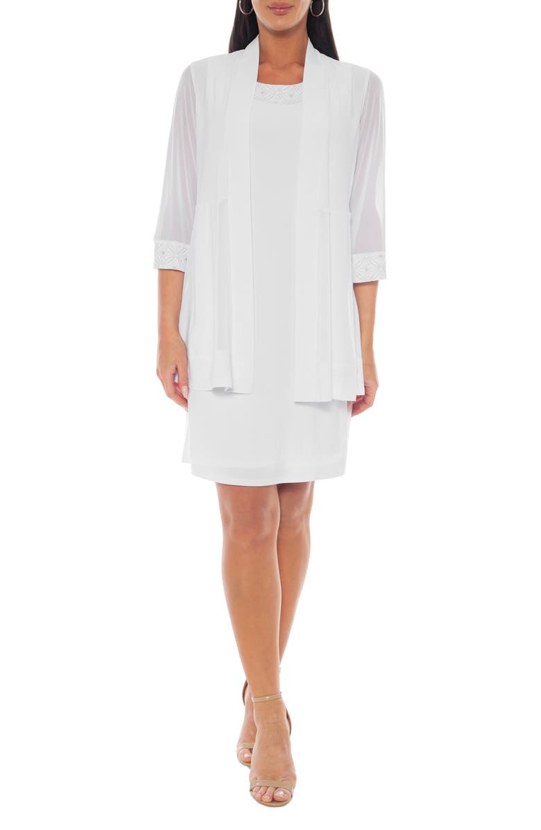 Marina Embellished Shift Dress with Jacket, Main, color, White