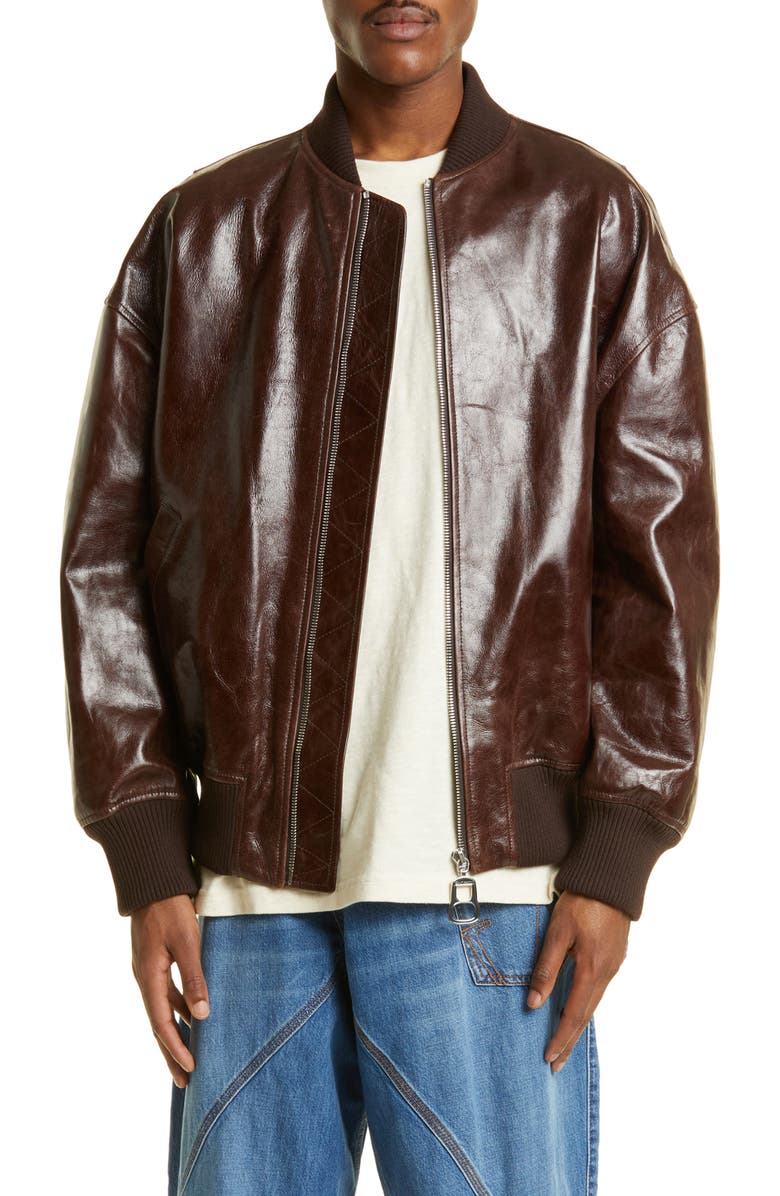 JW Anderson Puller Leather Bomber Jacket, Main, color,