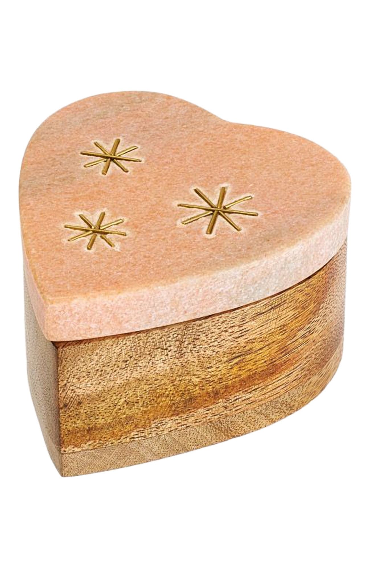 Matr Boomie Jaipuri Heart Keepsake Box - Pink Carved Marble in Pink/gold 
