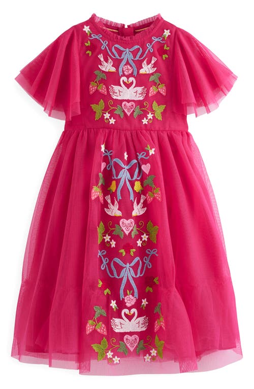 Mini Boden Kids' Embroidered Tulle Dress In Pink