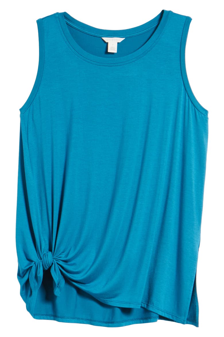 Knot Front Jersey Tank, Alternate, color, TEAL SEAPORT