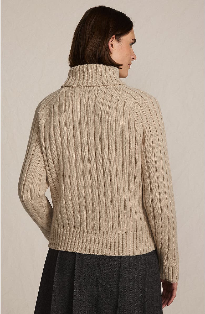 Lands' End Cozy Lofty Cable Turtleneck Sweater, Alternate, color, Snowflake/Champagne