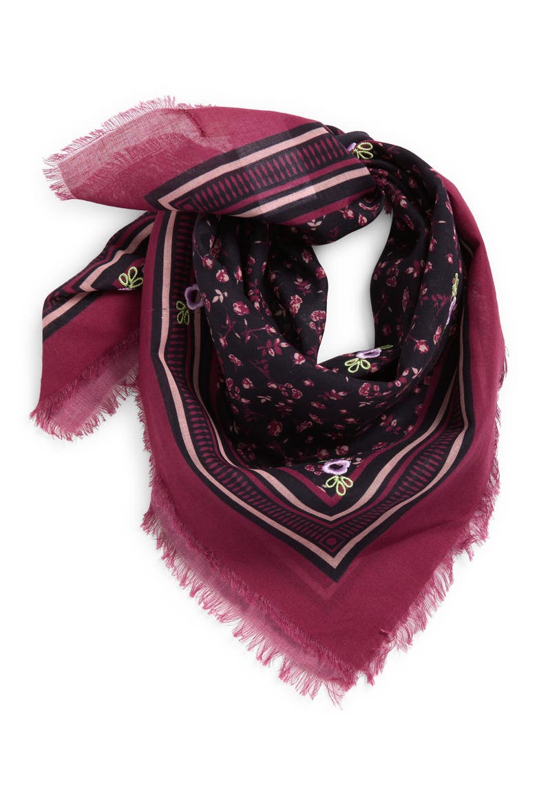 Embroidered Floral Bandana, Alternate, color, BURGUNDY MINI FLORAL