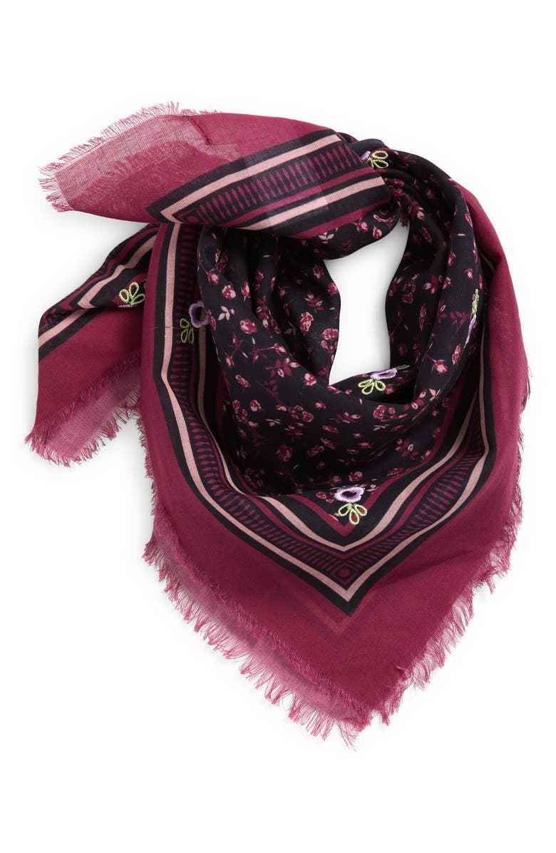 Treasure & Bond Embroidered Floral Bandana, Alternate, color, Burgundy Mini Floral