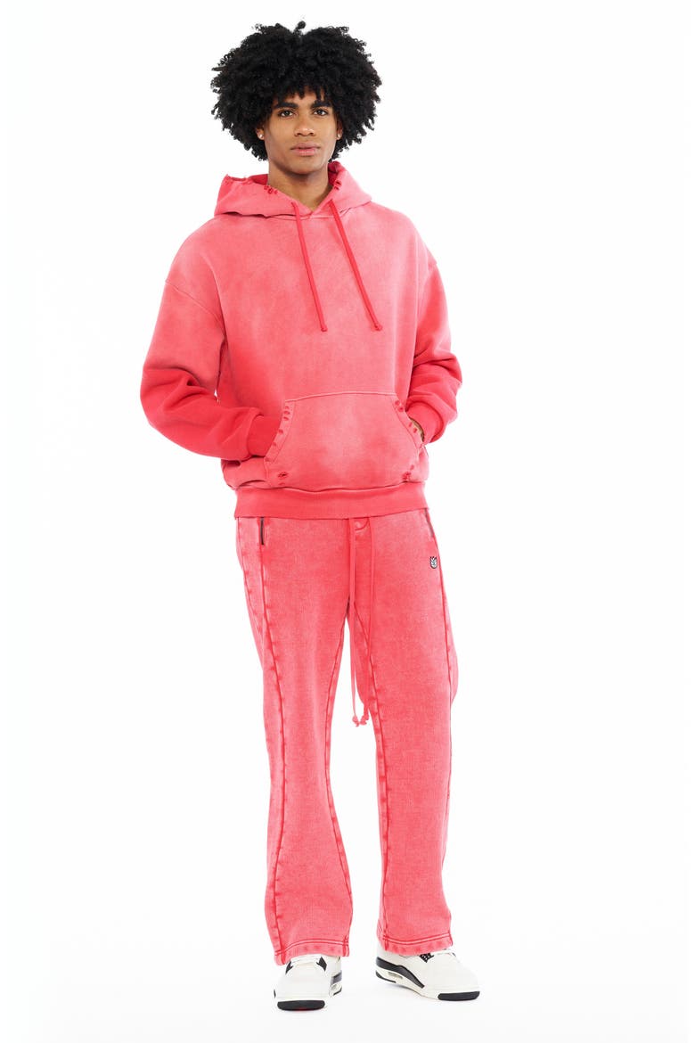 French Terry Open Hem Sweatpants, Alternate, color, RACING RED