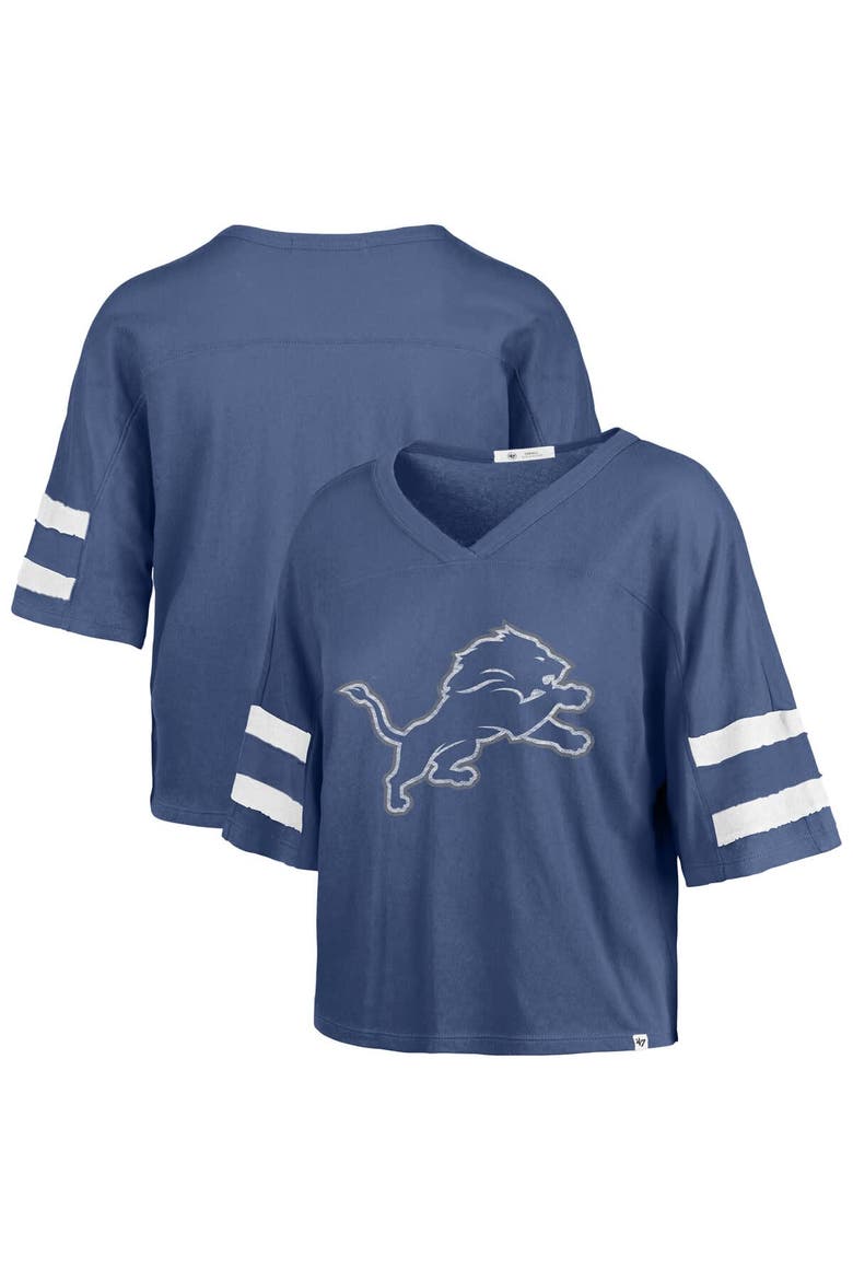 Women's '47 Blue Detroit Lions Premier Scout Cropped V-Neck T-Shirt, Main, color, Blue