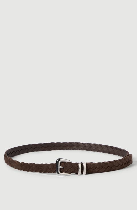 Reversed calfskin braided belt with tip