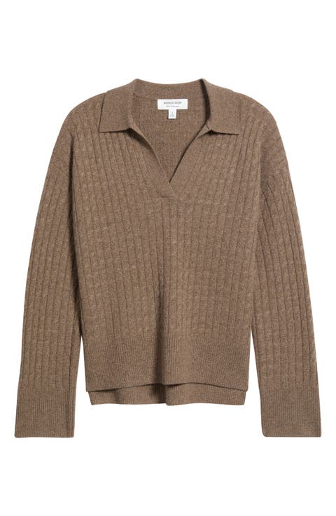 Wool & Cashmere Cable Polo Sweater