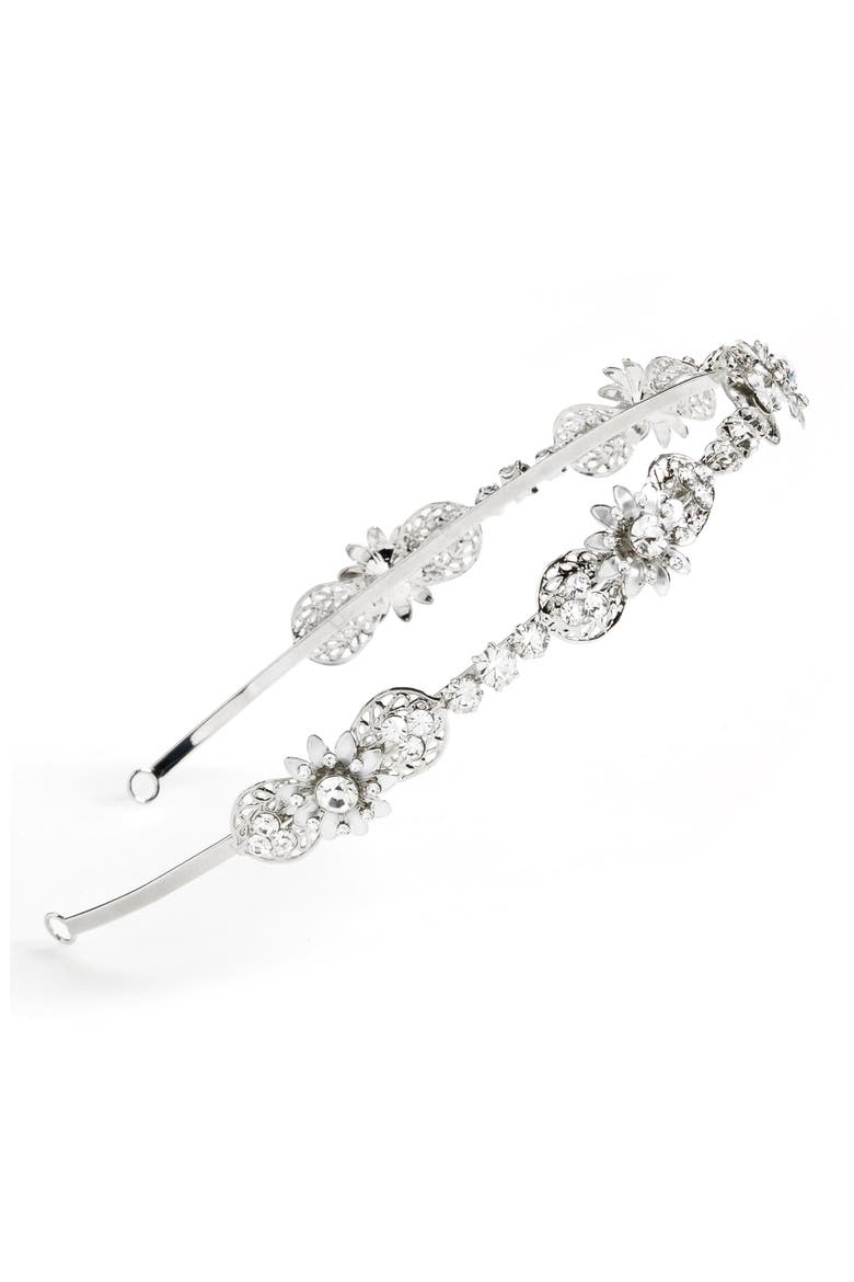 Crystal Floral Headband, Main, color, SILVER