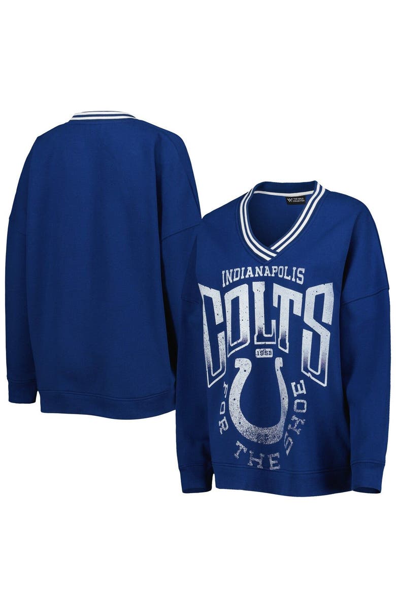 THE WILD COLLECTIVE Women's The Wild Collective Royal Indianapolis Colts Vintage V-Neck Pullover Sweatshirt, Main, color,
