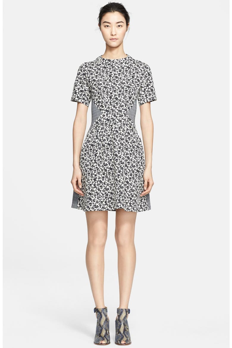 Print Fit & Flare Dress, Main, color, BLACK/ IVORY