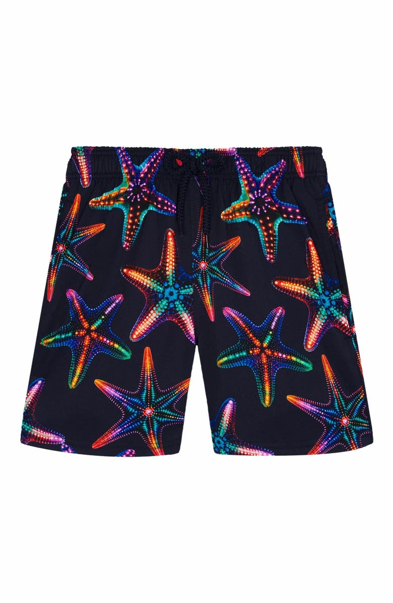 Vilebrequin Kids' Disco Stars Stretch Swim Shorts, Main, color, Bleu Marine