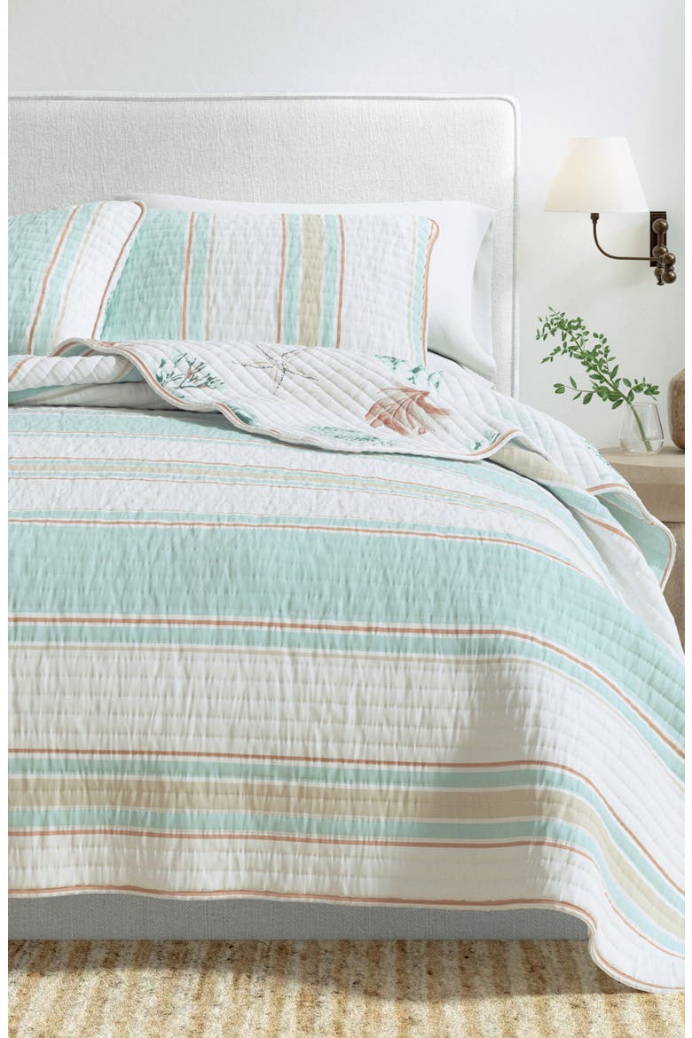 Elevated Coastal Cotton Quilt Set, Alternate, color, FLAG STRIPE / KELP BREEZE