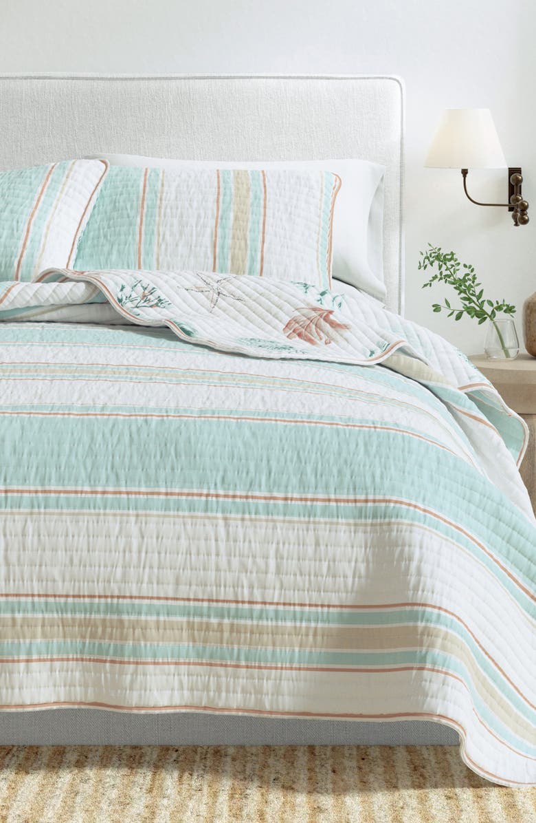Woven & Weft Elevated Coastal Cotton Quilt Set, Alternate, color, Flag Stripe / Kelp Breeze