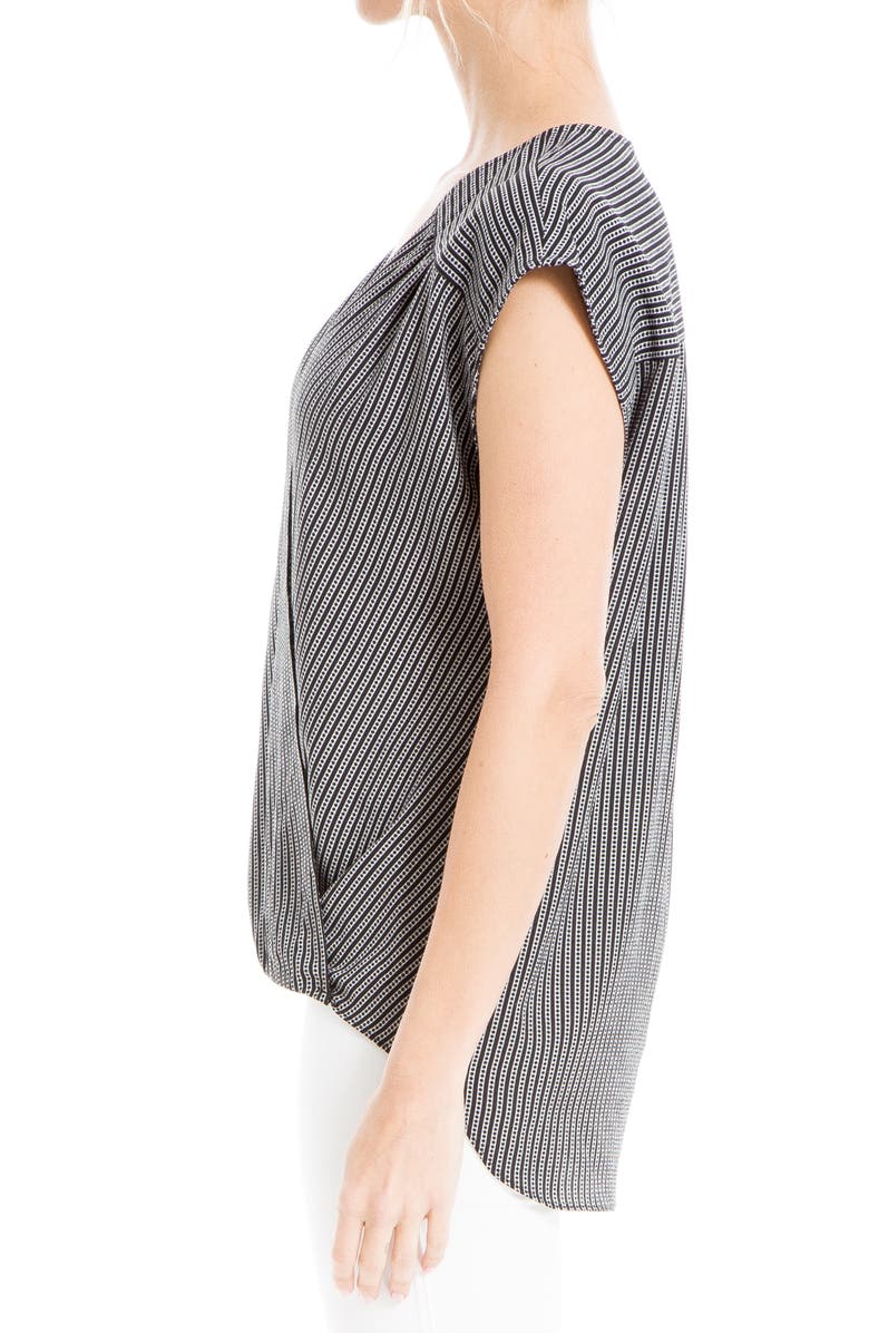 MAX STUDIO Cap Sleeve High-Low Blouse, Alternate, color, Black/ Ivory Polka Stripe