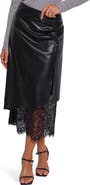Petal & Pup Freida Faux Leather Lace Trim Midi Skirt