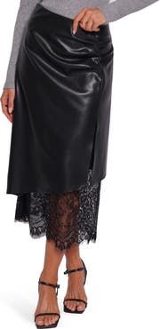 Petal & Pup Freida Faux Leather Lace Trim Midi Skirt