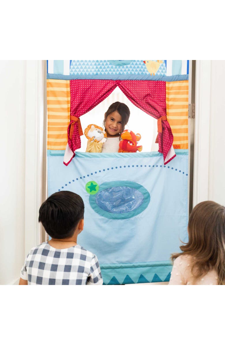 HABA Doorway Puppet Theater - Space Saver with Adjustable Rod Ideal for Pretend Play, Hand Puppets, Educational Kids Activities, & Toys for Toddlers, Alternate, color, Multi